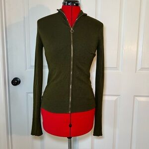 Zara Long Sleeve Lightweight Ribbed Full Zip Knit Sweater Womens Small